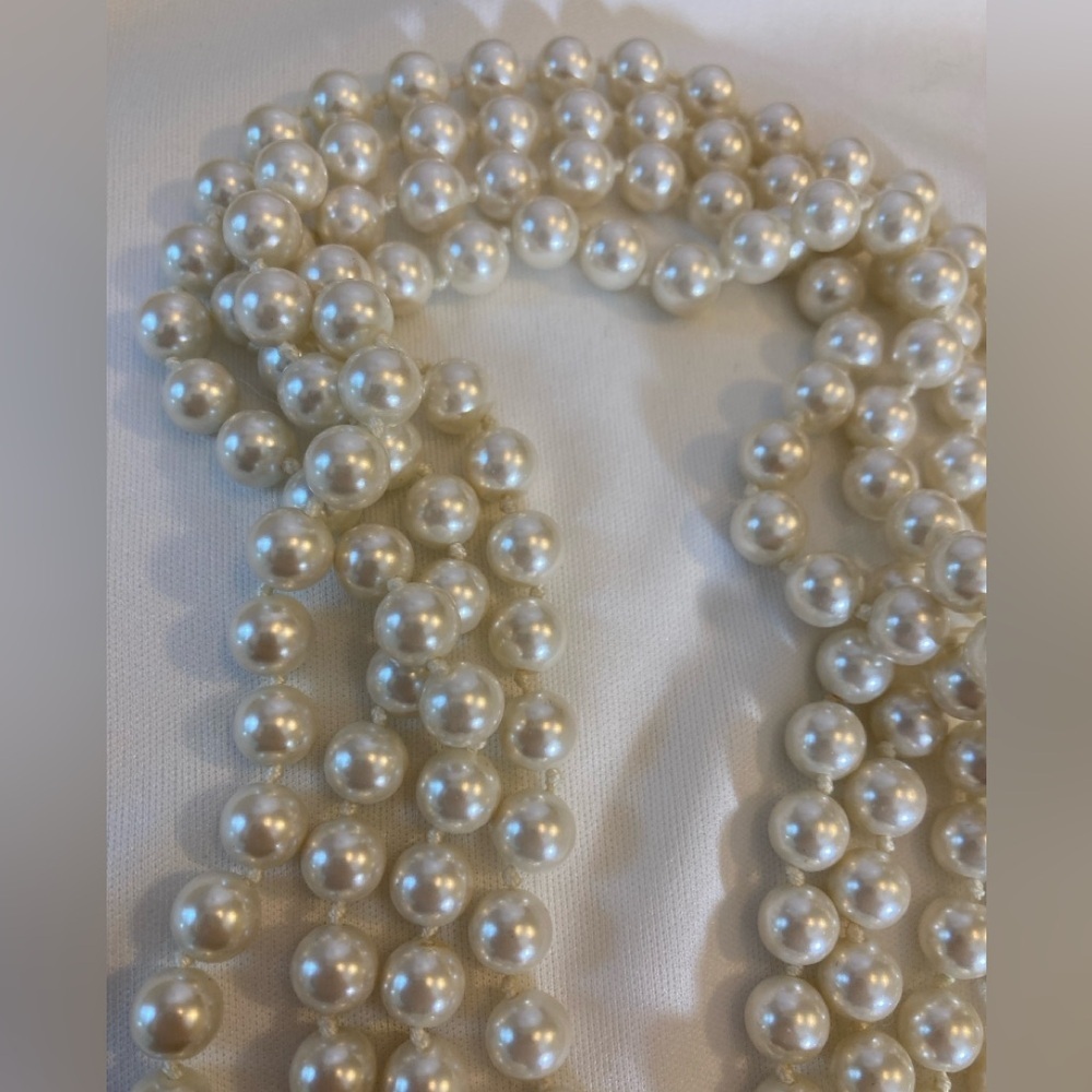 Opera Length Hand Knotted Glass Faux Pearls 60” Vintage Necklace - Picture 7 of 8